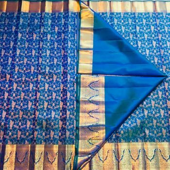 FASHIONABLE LICHI SILK JACQUARD WORK SAREE WITH UNSTITCHED BLOUSE BLUE