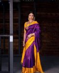 FASHIONABLE LICHI SILK JACQUARD WORK SAREE WITH UNSTITCHED BLOUSE PURPLE