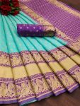 FASHIONABLE LICHI SILK JACQUARD WORK SAREE WITH UNSTITCHED BLOUSE PARTY WEAR WHOLESALE PRICE ETHNIC GARMENT (1)