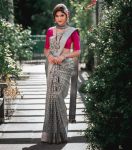 FASHIONABLE LICHI SILK JACQUARD WORK SAREE WITH UNSTITCHED BLOUSE GREY