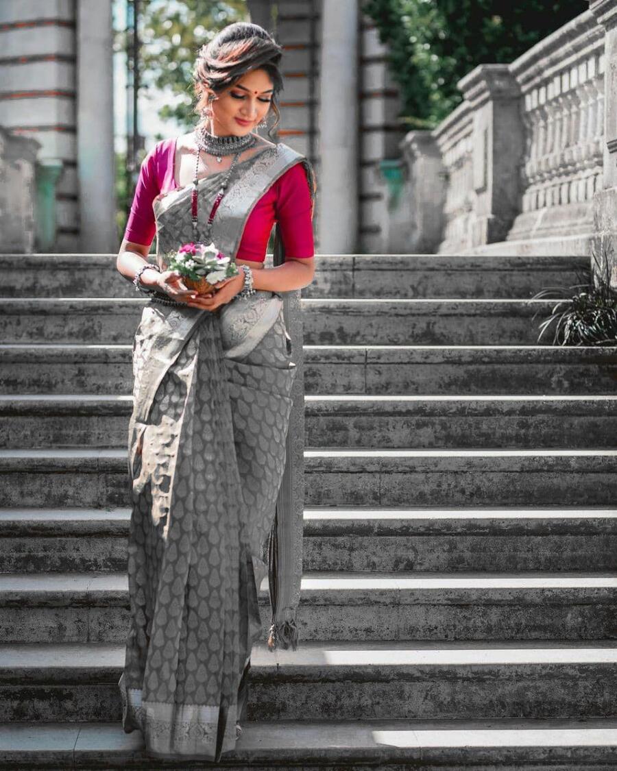 FASHIONABLE LICHI SILK JACQUARD WORK SAREE WITH UNSTITCHED BLOUSE PARTY WEAR WHOLSALE PRICE ETHNIC GARMENT (11)
