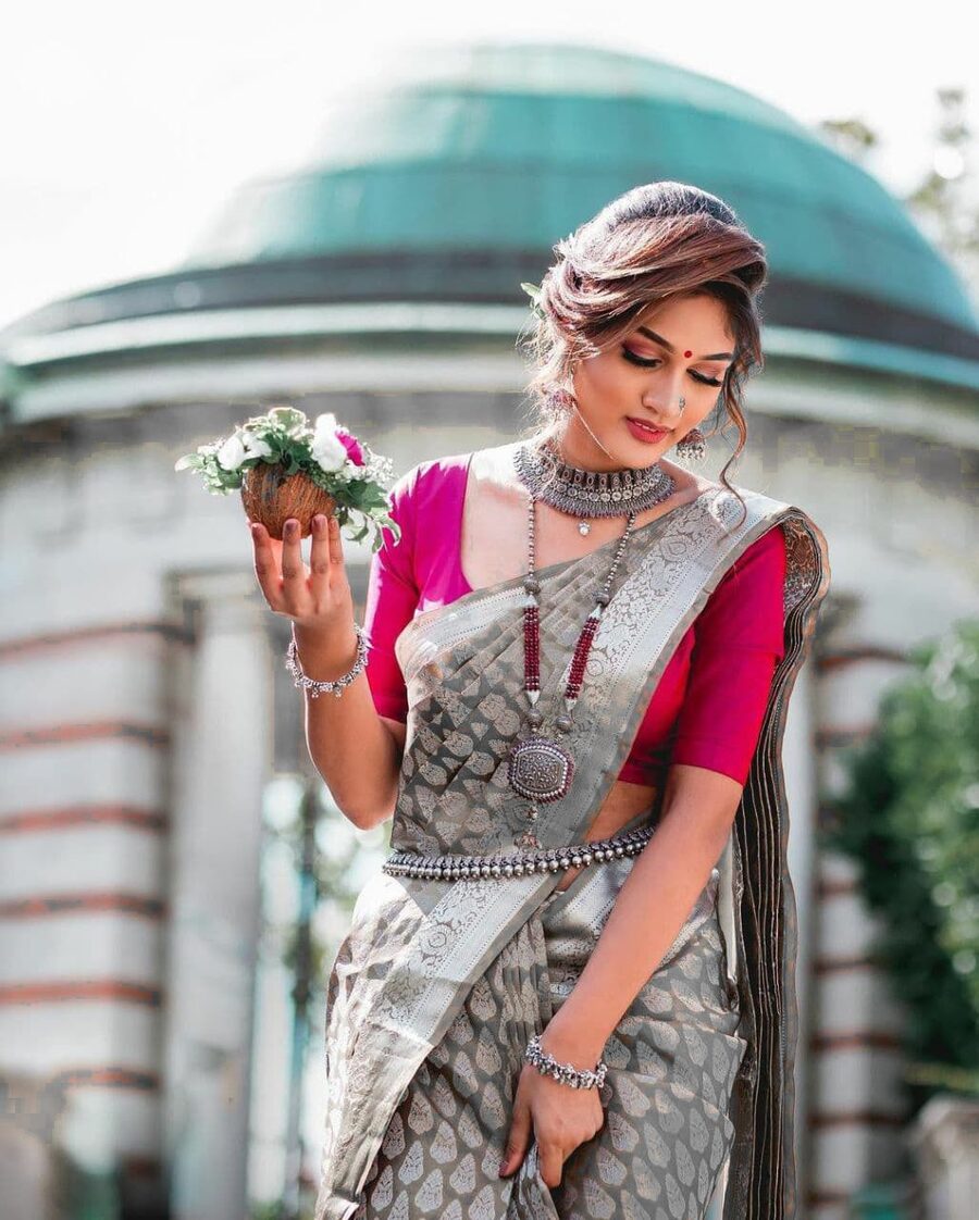 FASHIONABLE LICHI SILK JACQUARD WORK SAREE WITH UNSTITCHED BLOUSE PARTY WEAR WHOLSALE PRICE ETHNIC GARMENT (13)
