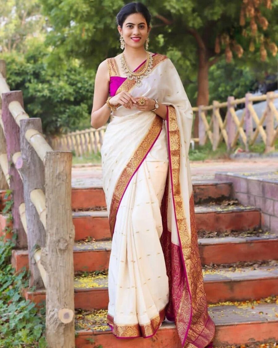 FASHIONABLE LICHI SILK JACQUARD WORK SAREE WITH UNSTITCHED BLOUSE WEDDING WEAR WHOLESALE PRICE ETHNIC GARMENT (4)