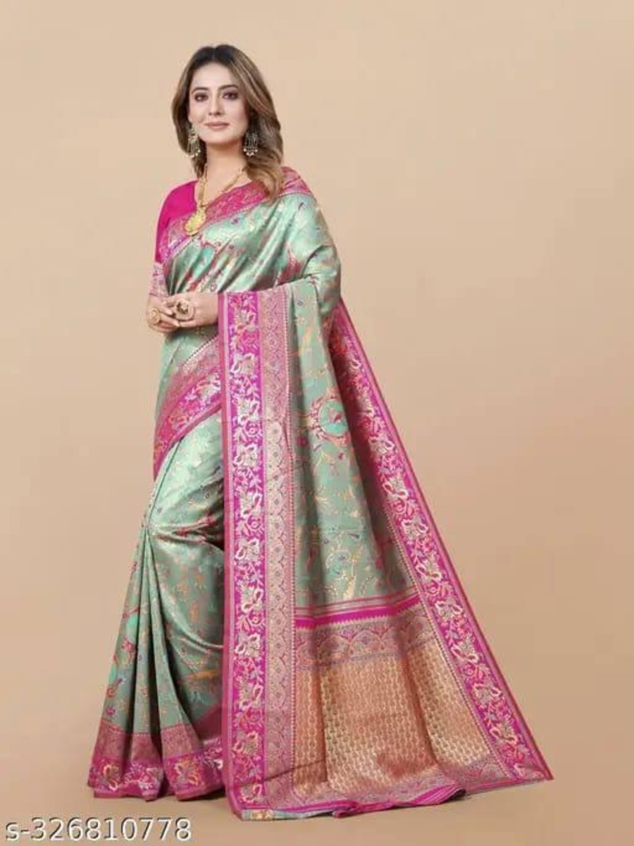 FASHIONABLE LICHI SILK ORGANIC BANARASI SAREE WITH UNSTITCHED BLOUSE FUNCTIONAL WEAR WHOLESALE PRICE ETHNIC GARMENT (2)
