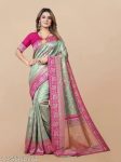 FASHIONABLE LICHI SILK ORGANIC BANARASI SAREE WITH UNSTITCHED BLOUSE SEA GREEN