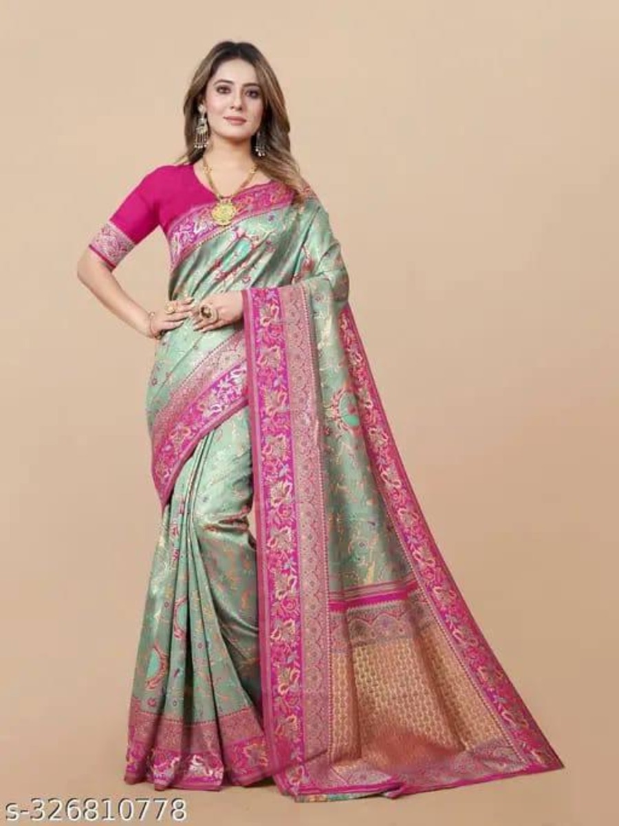 FASHIONABLE LICHI SILK ORGANIC BANARASI SAREE WITH UNSTITCHED BLOUSE FUNCTIONAL WEAR WHOLESALE PRICE ETHNIC GARMENT (3)