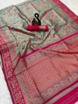FASHIONABLE LICHI SILK ORGANIC BANARASI SAREE WITH UNSTITCHED BLOUSE FUNCTIONAL WEAR WHOLESALE PRICE ETHNIC GARMENT (3)
