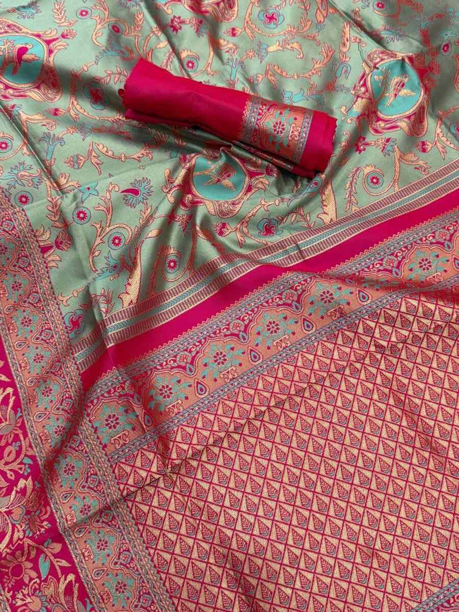 FASHIONABLE LICHI SILK ORGANIC BANARASI SAREE WITH UNSTITCHED BLOUSE FUNCTIONAL WEAR WHOLESALE PRICE ETHNIC GARMENT (7)