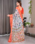 FASHIONABLE LINEN DIGITAL FLORAL PRINT RICH ZARI WOVEN BORDERS WORK SAREE WITH UNSTITCHED BLOUSE FESTIVAL WEAR WHOLESALE PRICE ETHNIC GARMENT (3)