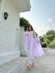 FASHIONABLE ORGANZA CHAIN WORK TOP BOTTOM WITH DUPATTA LAVENDER