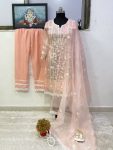 FASHIONABLE ORGANZA CHAIN WORK TOP BOTTOM WITH DUPATTA FESTIVAL WEAR WHOLESALE PRICE ETHNIC GARMENT (15)