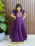 FASHIONABLE ROMAN COTTON SILK HANDWORK WITH MULTI EMBROIDERY WORK KID'S GOWN PURPLE