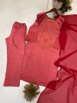 FASHIONABLE ROMAN SILK EMBROIDERY WORK TOP BOTTOM WITH DUPATTA CASUAL WEAR WHOLESALE PRICE ETHNIC GARMENT (2)