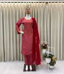 FASHIONABLE ROMAN SILK EMBROIDERY WORK TOP BOTTOM WITH DUPATTA CASUAL WEAR WHOLESALE PRICE ETHNIC GARMENT (2)