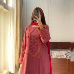 FASHIONABLE ROMAN SILK EMBROIDERY WORK TOP BOTTOM WITH DUPATTA CASUAL WEAR WHOLESALE PRICE ETHNIC GARMENT (2)