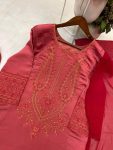 FASHIONABLE ROMAN SILK EMBROIDERY WORK TOP BOTTOM WITH DUPATTA CASUAL WEAR WHOLESALE PRICE ETHNIC GARMENT (2)