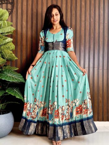 ATTRACTIVE CHINON SILLK DIGITAL PRINT WITH BORDER DESIGN & FANCY LATKAN DORE WORK LEHENGA CHOLI WITH DUPATTA SKY