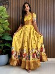 ATTRACTIVE CHINON SILLK DIGITAL PRINT WITH BORDER DESIGN & FANCY LATKAN DORE WORK LEHENGA CHOLI WITH DUPATTA YELLOW