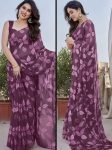 FASHIONABLE SMOOTH CHIFFON DIGITAL PRINT SAREE WITH UNSTITCHED BLOUSE WINE