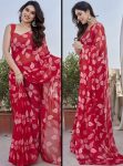 FASHIONABLE SMOOTH CHIFFON DIGITAL PRINT SAREE WITH UNSTITCHED BLOUSE RED
