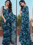 FASHIONABLE SMOOTH CHIFFON DIGITAL PRINT SAREE WITH UNSTITCHED BLOUSE GREEN