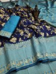 FASHIONABLE SOFT LICHI SILK CLOTH JACQUARD WORK SAREE WITH UNSTITCHED BLOUSE CASUAL WEAR WHOLESALE PRICE ETHNIC GARMENT (5)