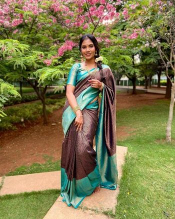 FASHIONABLE SOFT LICHI SILK JACQUARD WORK SAREE WITH UNSTITCHED BLOUSE PURPLE
