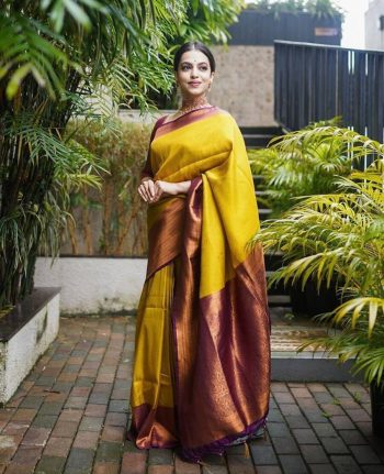 FASHIONABLE SOFT LICHI SILK JACQUARD WORK SAREE WITH UNSTITCHED BLOUSE