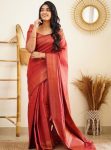 FASHIONABLE SOFT LICHI SILK JACQUARD WORK SAREE WITH UNSTITCHED BLOUSE FORMAL WEAR WHOLESALE PRICE ETHNIC GARMENT (40)