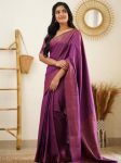 FASHIONABLE SOFT LICHI SILK JACQUARD WORK SAREE WITH UNSTITCHED BLOUSE WINE