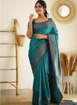 FASHIONABLE SOFT LICHI SILK JACQUARD WORK SAREE WITH UNSTITCHED BLOUSE RAMA