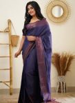 FASHIONABLE SOFT LICHI SILK JACQUARD WORK SAREE WITH UNSTITCHED BLOUSE PURPLE