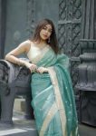 FASHIONABLE SOFT LINEN SLAB JACQUARD WORK SAREE WITH UNSTITCHED BLOUSE PARTY WEAR WHOLESALE PRICE ETHNIC GARMENT (9)