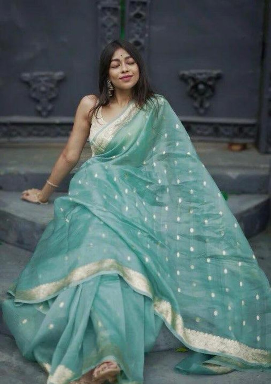FASHIONABLE SOFT LINEN SLAB JACQUARD WORK SAREE WITH UNSTITCHED BLOUSE PARTY WEAR WHOLESALE PRICE ETHNIC GARMENT (11)