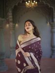 FASHIONABLE SOFT LINEN SLAB JACQUARD WORK SAREE WITH UNSTITCHED BLOUSE PARTY WEAR WHOLESALE PRICE ETHNIC GARMENT (14)