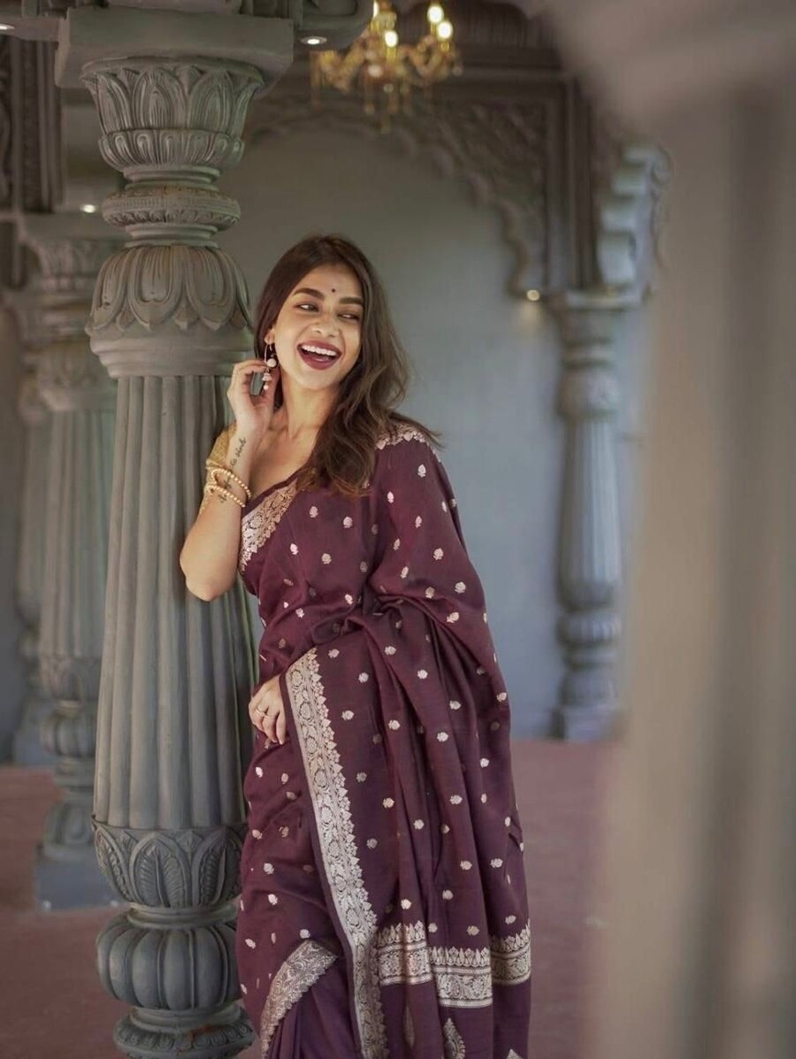 FASHIONABLE SOFT LINEN SLAB JACQUARD WORK SAREE WITH UNSTITCHED BLOUSE PARTY WEAR WHOLESALE PRICE ETHNIC GARMENT (13)