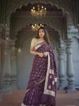 FASHIONABLE SOFT LINEN SLAB JACQUARD WORK SAREE WITH UNSTITCHED BLOUSE PURPLE