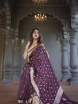FASHIONABLE SOFT LINEN SLAB JACQUARD WORK SAREE WITH UNSTITCHED BLOUSE PARTY WEAR WHOLESALE PRICE ETHNIC GARMENT (14)