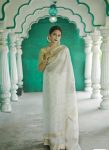 FASHIONABLE SOFT LINEN SLAB JACQUARD WORK SAREE WITH UNSTITCHED BLOUSE WHITE