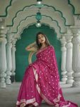 FASHIONABLE SOFT LINEN SLAB JACQUARD WORK SAREE WITH UNSTITCHED BLOUSE PARTY WEAR WHOLESALE PRICE ETHNIC GARMENT (5)
