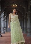FASHIONABLE SOFT LINEN SLAB JACQUARD WORK SAREE WITH UNSTITCHED BLOUSE PARTY WEAR WHOLESALE PRICE ETHNIC GARMENT (28)