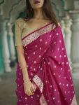 FASHIONABLE SOFT LINEN SLAB JACQUARD WORK SAREE WITH UNSTITCHED BLOUSE PARTY WEAR WHOLESALE PRICE ETHNIC GARMENT (5)