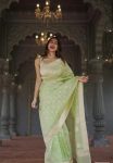 FASHIONABLE SOFT LINEN SLAB JACQUARD WORK SAREE WITH UNSTITCHED BLOUSE PARTY WEAR WHOLESALE PRICE ETHNIC GARMENT (28)