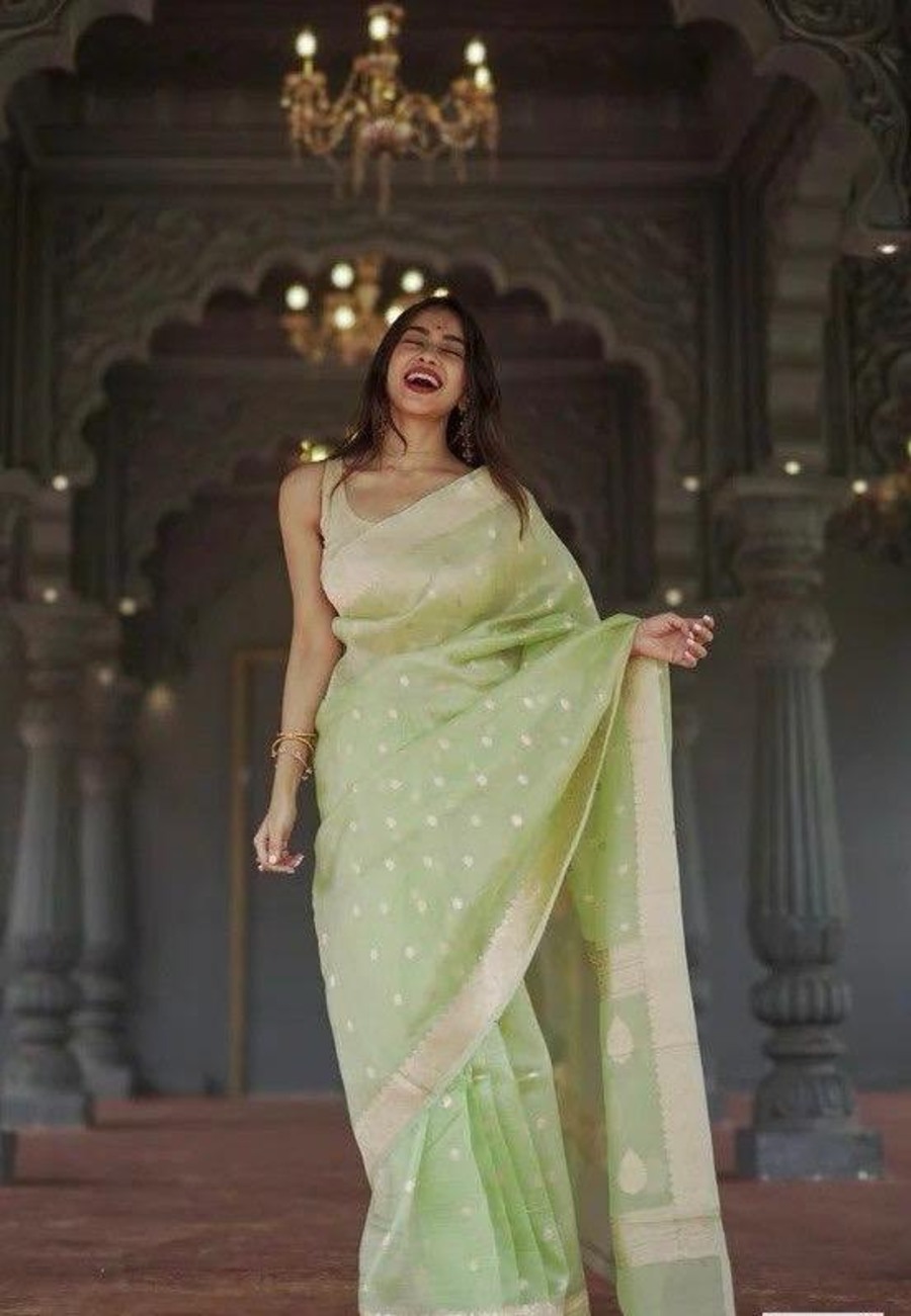FASHIONABLE SOFT LINEN SLAB JACQUARD WORK SAREE WITH UNSTITCHED BLOUSE PARTY WEAR WHOLESALE PRICE ETHNIC GARMENT (30)