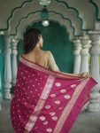 FASHIONABLE SOFT LINEN SLAB JACQUARD WORK SAREE WITH UNSTITCHED BLOUSE PARTY WEAR WHOLESALE PRICE ETHNIC GARMENT (5)