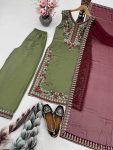 FASHIONABLE VICHITRA SILK EMBROIDERED SEQUENCE WORK TOP BOTTOM DUPATTA FESTIVE WEAR WHOLESALE PRICE ETHNIC GARMENT (2)