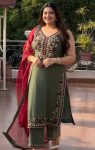 FASHIONABLE VICHITRA SILK EMBROIDERED SEQUENCE WORK TOP BOTTOM DUPATTA MINT