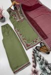 FASHIONABLE VICHITRA SILK EMBROIDERED SEQUENCE WORK TOP BOTTOM DUPATTA FESTIVE WEAR WHOLESALE PRICE ETHNIC GARMENT (2)