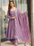 FASHIONABLE VISCOSE CHINON PLAIN TOP PALAZZO WITH DUPATTA  SEQUENCE CODING EMBROIDERY WORK DUPATTA PURPLE