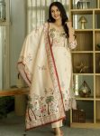 FASHIONABLE VISCOSE SILK BEADS & EMBROIDERY WORK TOP BOTTOM WITH DUPATTA CREAM